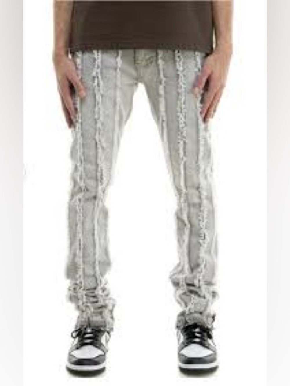 Light Gray Distressed washed long Jeans